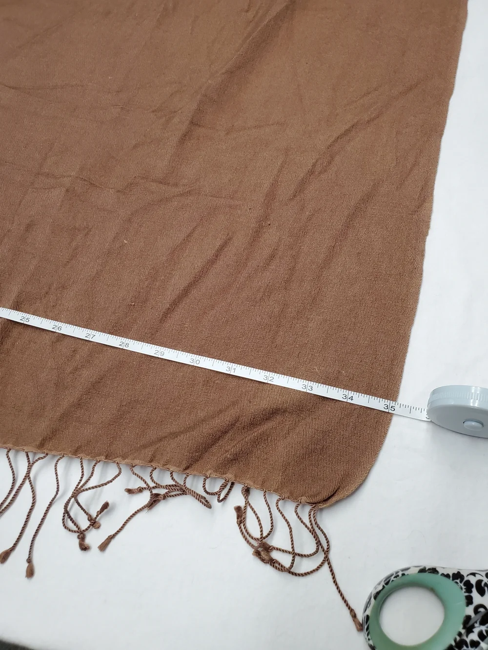 Neutral Brown Fringe Scarf Wrap Shawl Minimalist Boho Textile Large Wrap Table
